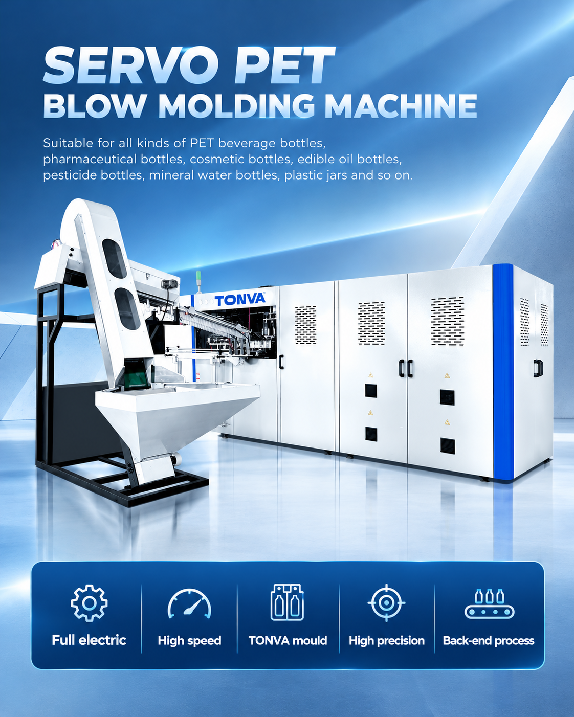 High Speed Plastic PET Water Drinking Bottles Making Electric Servo Blow Molding Machine Manufacturer with Mould