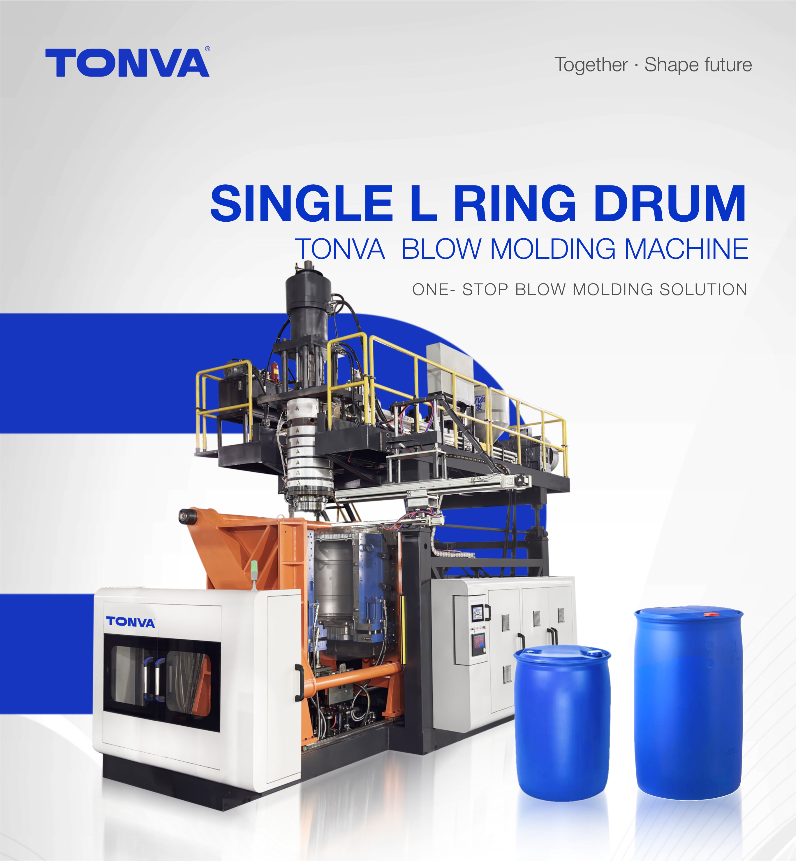 220 liter single L ring plastic chemical drum barrel servo blow molding machine manufacture